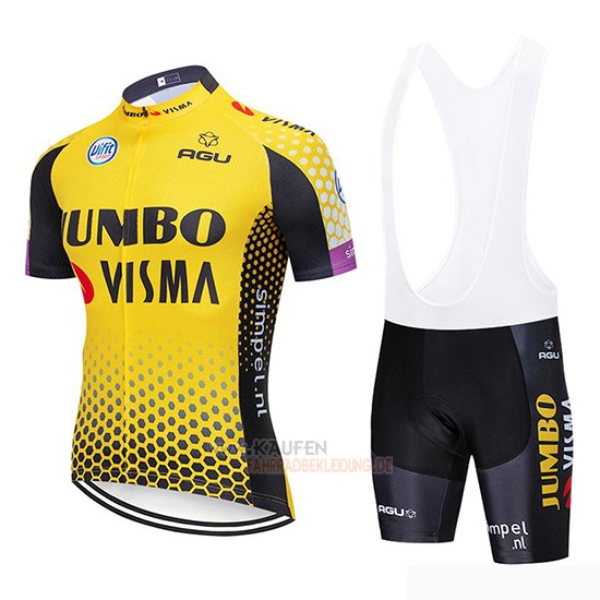 Jumbo Visma Kurzarmtrikot 2019 und Kurze Tragerhose Gelb Shwarz